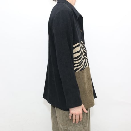 Patchwork Design Open Collar Fake Suede L/S Shirt