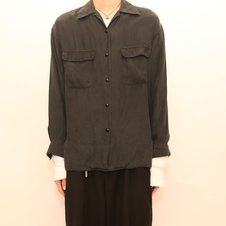 Open Collar Silk L/S Shirt Black