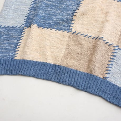 Janzen Patchwork Design Cotton Ramie Knit Sweater