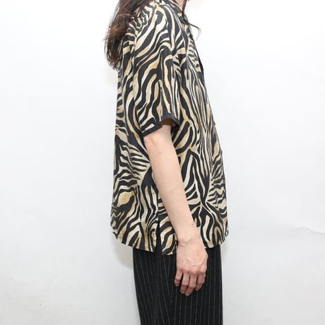 Zebra Pattern Open Collar Silk S/S Shirt
