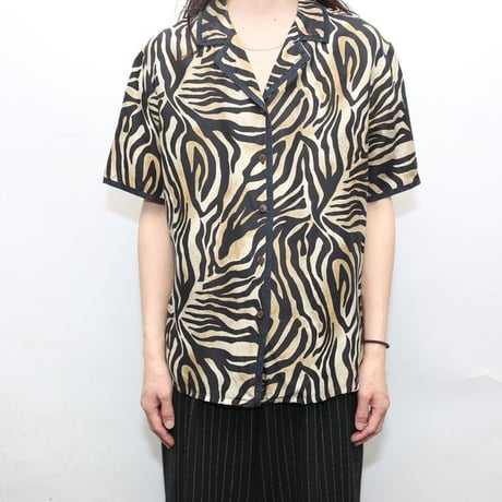 Zebra Pattern Open Collar Silk S/S Shirt
