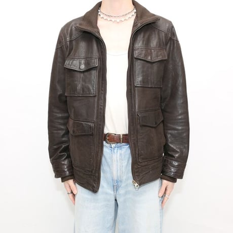 Stand up Collar Brown Leather Jacket