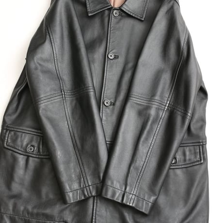 Black Lamb Leather Half Coat