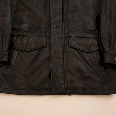 Bostonian Stand Collared Black Lamb Leather Coat
