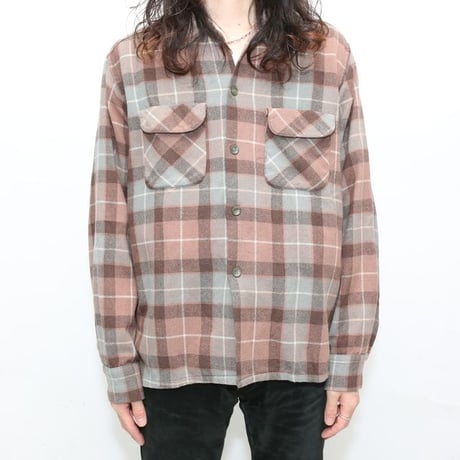 60's Open Collared Plaid  Wool L/S Shirt