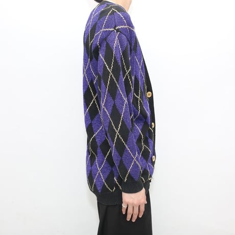 Argyle Pattern Lame Knit Cardigan
