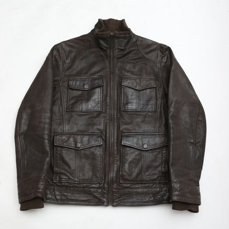Stand up Collar Brown Leather Jacket