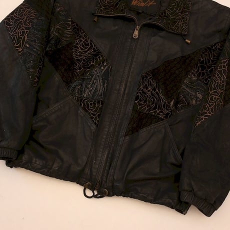 Patchwork Design Black Leather Jacket