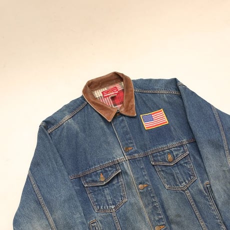 Marlboro Leather Collared Denim Jacket Loose Silhouette