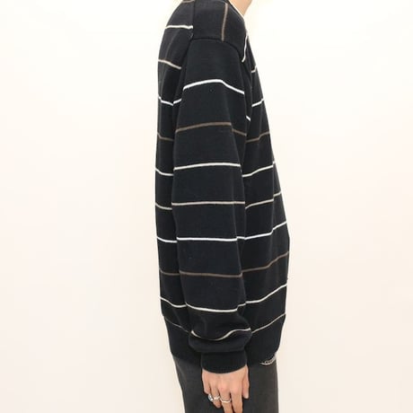Border Pattern Cotton Knit Sweater
