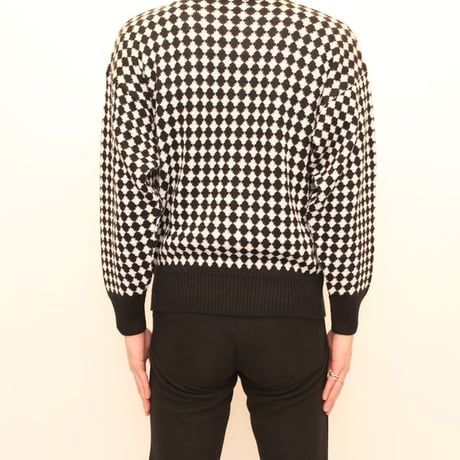 Black × White Patterned  Knit Sweater MADE IN ITALY
