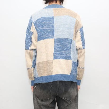 Janzen Patchwork Design Cotton Ramie Knit Sweater