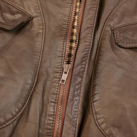 Rib Leather Jacket Brown