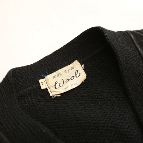 Vintage Wool × Suede Leather Checkerboard Design Cardigan