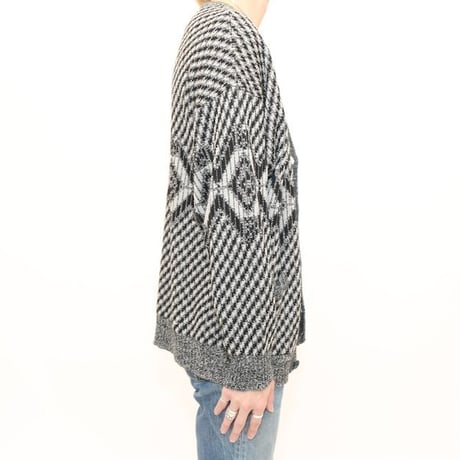 Geometric Pattern Acryl Knit Cardigan "MADE IN JUGOSLAVIJA"