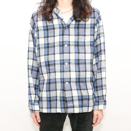 60's Open Collared Plaid  Wool L/S Shirt