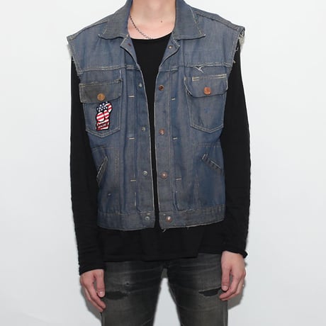 Vintage Denim Vest With Patch