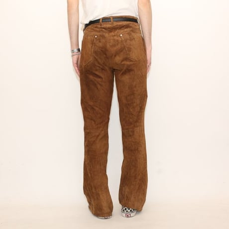 Suede Leather Flared Pants
