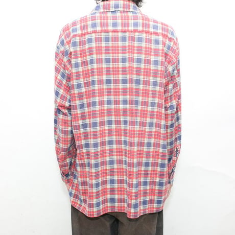 70s Plaid Print Flannel Open Collar Shirt