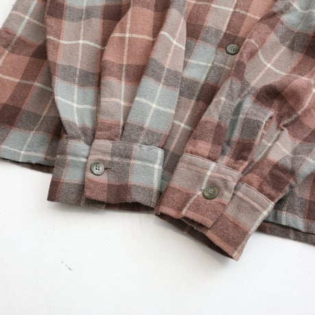 60's Open Collared Plaid  Wool L/S Shirt