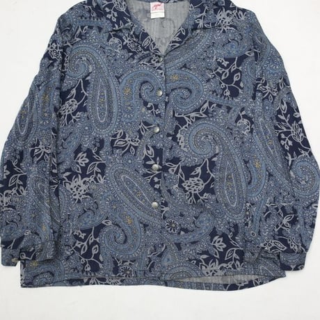 Paisley Pattern Open Collar Rayon L/S Shirt