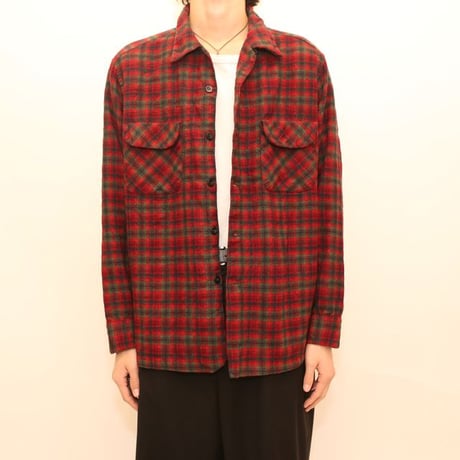 60's Pendleton Open Collar Wool Checked L/S Shirt