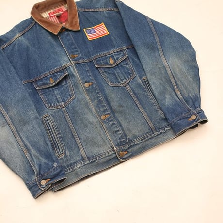 Marlboro Leather Collared Denim Jacket Loose Silhouette