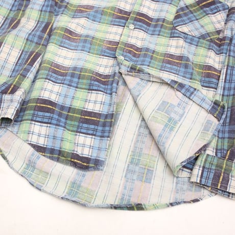 70s Plaid Print Flannel Open Collar Shirt