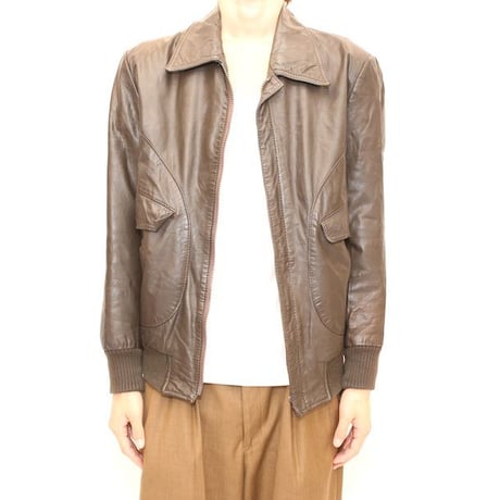 Rib Leather Jacket Brown