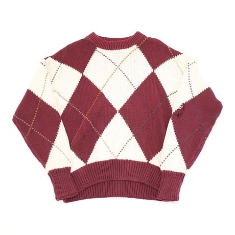 Argyle Pattern Ramie Cotton Knit Sweater