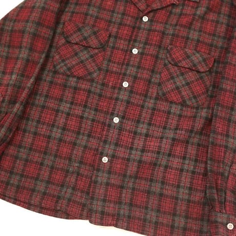 60's Open Collared Check Wool L/S Shirt