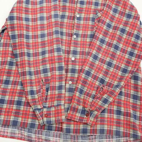 70s Plaid Print Flannel Open Collar Shirt