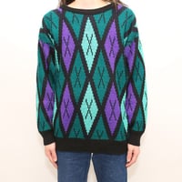 Argyle Pattern Acrylic Knit Sweater Made in USA