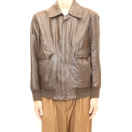 Rib Leather Jacket Brown