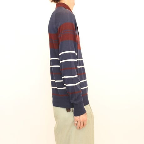 Vintage Puritan Border Pattern Knit Polo L/S Shirt