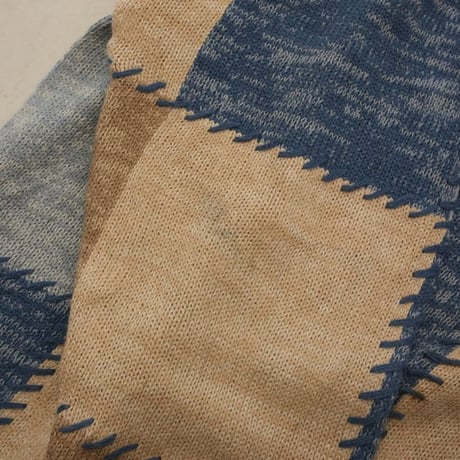 Janzen Patchwork Design Cotton Ramie Knit Sweater