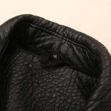 Black Rib Leather Jacket Loose Silhouette