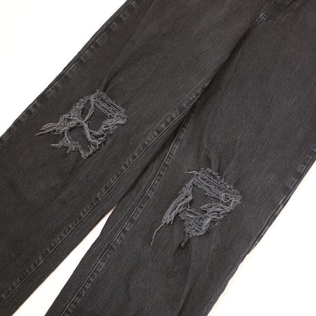 Black Denim Damage Baggy Pants