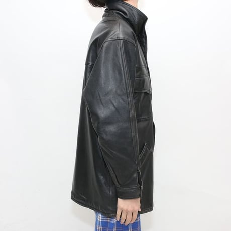 Stand up Collar Black Leather Jacket
