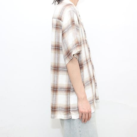 Ombre Checked Open Collar Linen×Rayon S/S Shirt