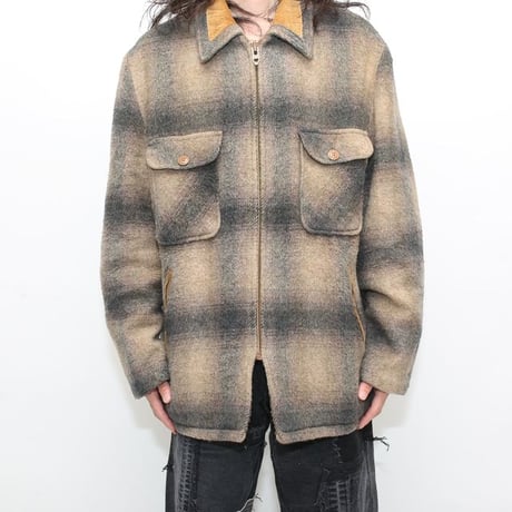 80s Fox Knapp Checked Wool Boa Jacket