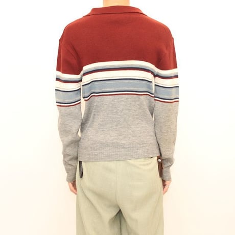 Vintage Kennington Border Pattern Knit Polo L/S Shirt