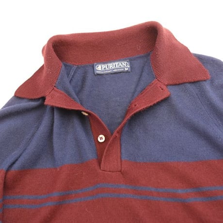 Vintage Puritan Border Pattern Knit Polo L/S Shirt