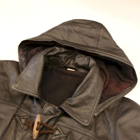 Black Leather Hooded Coat