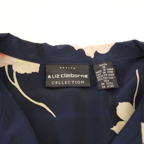Liz Claiborne Flower Pattern Open Collar Silk L/S Shirt