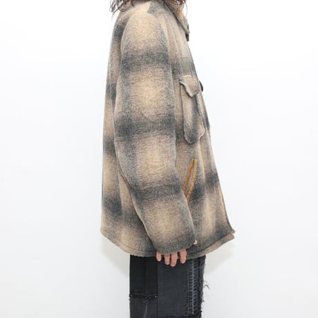 80s Fox Knapp Checked Wool Boa Jacket