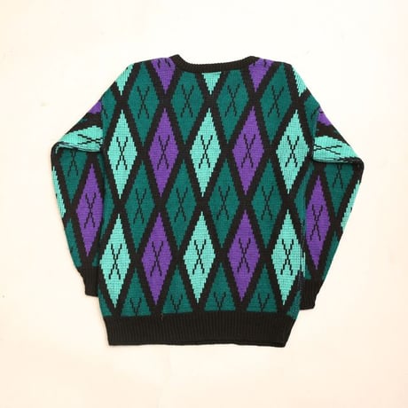Argyle Pattern Acrylic Knit Sweater Made in USA