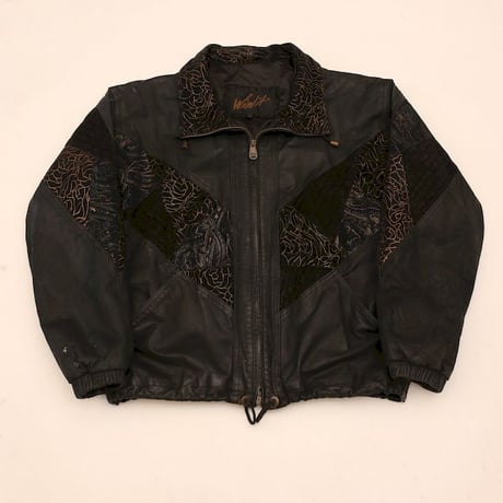 Patchwork Design Black Leather Jacket