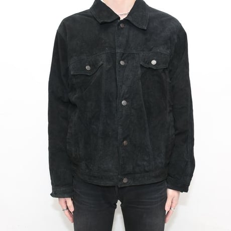 Vintage Trucker Type Black Suede Jacket
