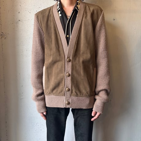 Norm Thompson Suede × Wool Knit Cardigan MADE IN GREAT BRITAIN